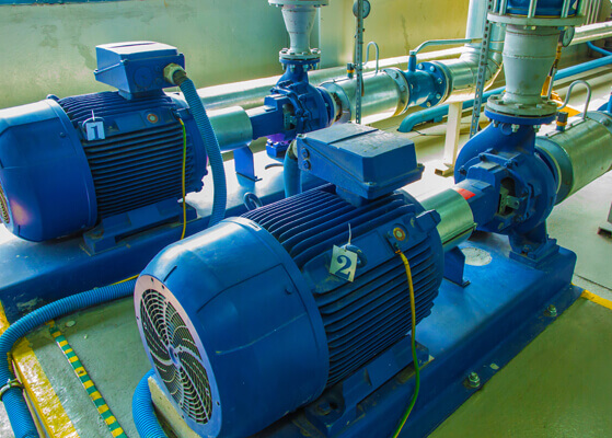 Close up view of the new booster pump system installed at a Chicago condo building