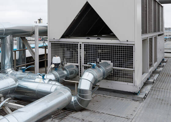 Close up view of the medical-grade air cooled chiller installed at a client facility